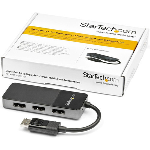 StarTechcom 3-Port Multi Monitor Adapter DisplayPort 14 to Triple 4K DP Video Splitter or Dual 4K DisplayPort MST Hub Display - 3x MST14DP123DP