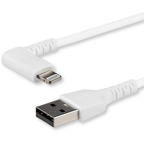 StarTechcom 2m USB A to Lightning Cable iPhone iPad Durable Right Angled 90 Degree White Charger Cord wAramid Fiber Apple MFI - duty RUSBLTMM2MWR