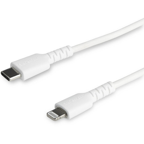 StarTechcom 3 foot1m Durable White USB-C to Lightning Cable Rugged Heavy Duty ChargingSync Cable for Apple iPhoneiPad MFi - fiber RUSBCLTMM1MW