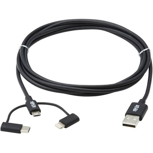 Tripp Lite USB-A to Lightning USB Micro-B and USB-C SyncCharge Cable Black 6 ft - 6 ft LightningMicro-USBUSBUSB-C Data Cable - M101-006-LMC-BK