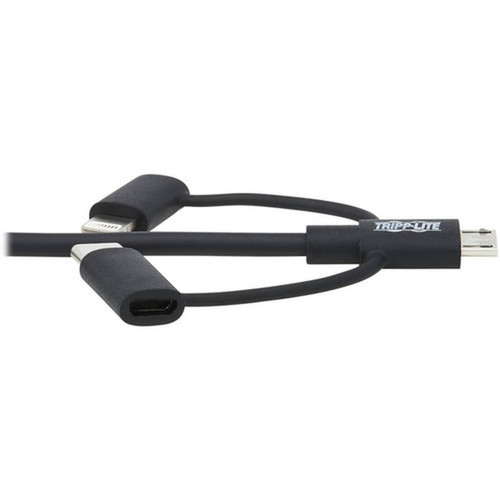 Tripp Lite USB-A to Lightning USB Micro-B and USB-C SyncCharge Cable Black 6 ft - 6 ft LightningMicro-USBUSBUSB-C Data Cable - M101-006-LMC-BK