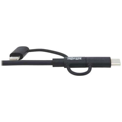 Tripp Lite USB-A to Lightning USB Micro-B and USB-C SyncCharge Cable Black 6 ft - 6 ft LightningMicro-USBUSBUSB-C Data Cable - M101-006-LMC-BK