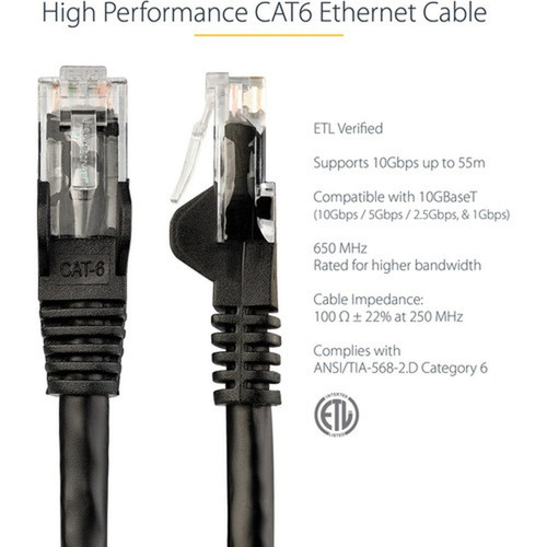 StarTechcom 7ft CAT6 Ethernet Cable - Black Snagless Gigabit - 100W PoE UTP 650MHz Category 6 Patch Cord UL Certified WiringTIA -  N6PATCH7BK