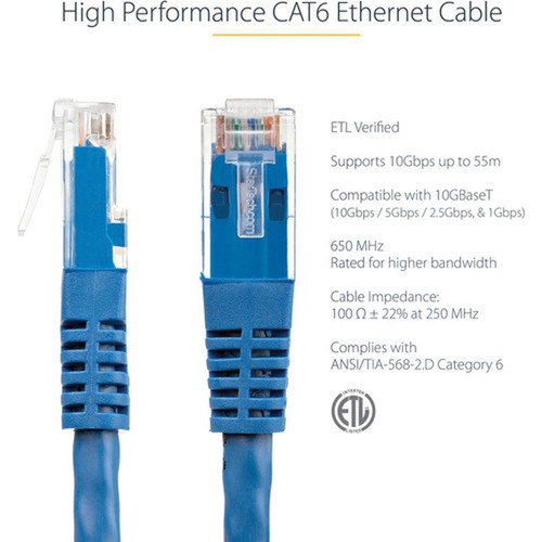 StarTechcom 25ft CAT6 Ethernet Cable - Blue Molded Gigabit - 100W PoE UTP 650MHz - Category 6 Patch Cord UL Certified WiringTIA -  C6PATCH25BL