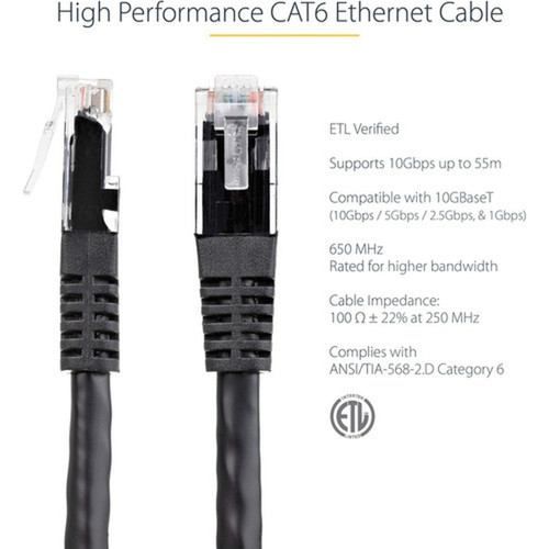 StarTechcom 10ft CAT6 Ethernet Cable - Black Molded Gigabit - 100W PoE UTP 650MHz - Category 6 Patch Cord UL Certified WiringTIA -  C6PATCH10BK