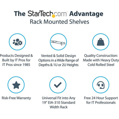 StarTechcom 1U Server Rack Cabinet Shelf - Fixed 16 Deep Cantilever Rackmount Tray for 19 DataAVNetwork Enclosure wcage nuts - CABSHELF116