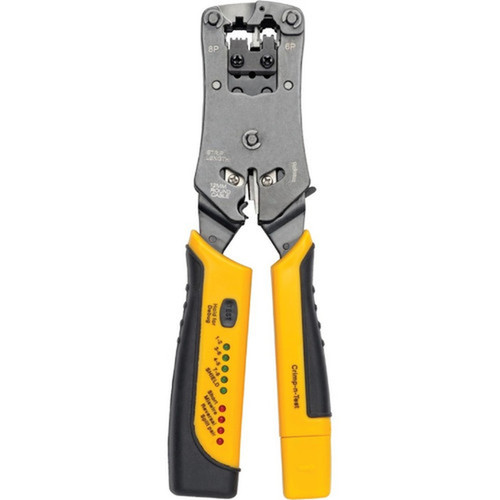 Tripp Lite RJ11RJ12RJ45 Wire Crimper with Built-in Cable Tester - Black Yellow - Ergonomic Design Non-slip Handle LED Light Grip T100-001-TST