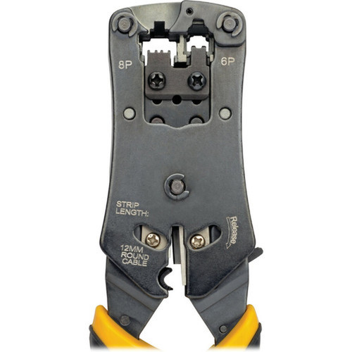 Tripp Lite RJ11RJ12RJ45 Wire Crimper with Built-in Cable Tester - Black Yellow - Ergonomic Design Non-slip Handle LED Light Grip T100-001-TST