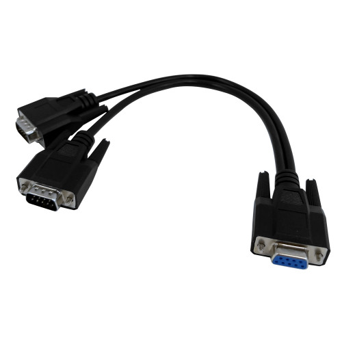 1ft Serial Splitter Cable, Straight-Through, DB9 Female to 2 x DB9 Male - Black