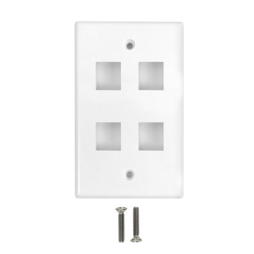 Wall Plate Flush Style, 4-Port Single Gang Keystone - White