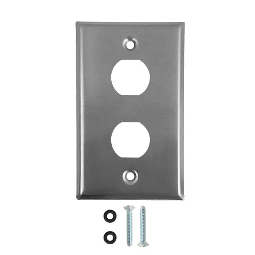 Single Gang Stainless Steel Wall Plate With Two Ethernet Bulkhead Holes IP44 Rated Protection Hole FN-WP-EBH2-SS