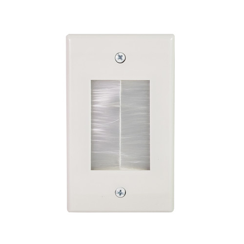 Cable Pass-Through Wall Plate - Brush Style with Wall Clip - Single Gang - White