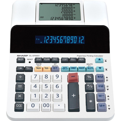 Sharp ELDP9001 Paperless Printing Calculator - Dual Power - 12 Digits - LCD - ACDC Supply Powered - 26 x 76 x 10 - White - - 1 ELDP9001