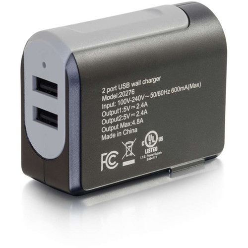 C2G 2-Port USB Wall Charger - AC to USB Adapter 5V 48A Output - 120 V AC 230 V AC Input - 49 V DC480 A 53 V DC 48 V DC 20276