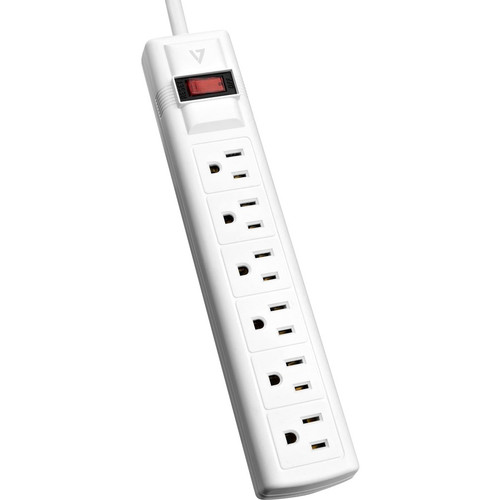 V7 6-Outlet Surge Protector, 8 ft cord, 900 Joules - White - 6 - 900 J (Fleet Network)