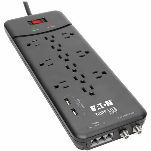 Tripp Lite Surge Protector Power Strip 12 Outlets 2 USB Charging Ports TelModemCoax - 12 x NEMA 5-15R 2 x USB - 1800 VA - 4320 J - TLP128TTUSBB
