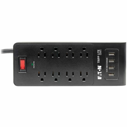 Tripp Lite Surge Protector Power Strip 8-Outlets 4 USB Ports 6ft Cord Black - 8 x NEMA 5-15R 4 x USB - 1875 VA - 1800 J - 120 V AC - TLP864USBB