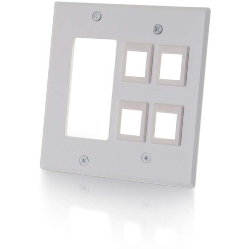 C2G Decora Compatible Cutout with Four Keystone Double Gang Wall Plate - White - 2-gang - White - Metal (Fleet Network)