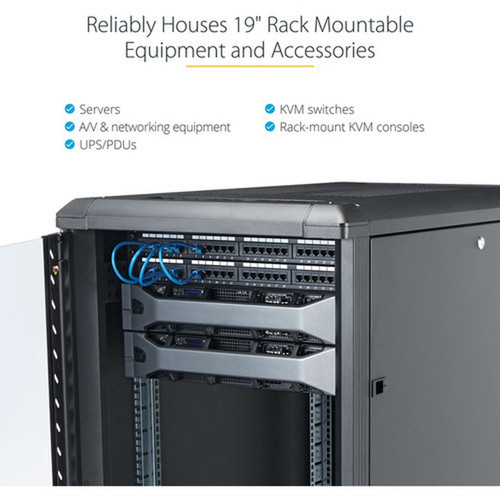 StarTechcom 18U 19 Server Rack Cabinet - 4 Post Adjustable Depth 6-32 Locking Knock Down Enclosure - Mobile wGlass Door  - 18U RK1836BKF