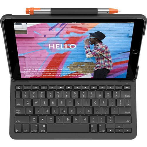 Logitech Slim Folio KeyboardCover Case Apple Logitech iPad 7th Generation Tablet - Graphite - Water Resistant Scratch Resistant 920-009473