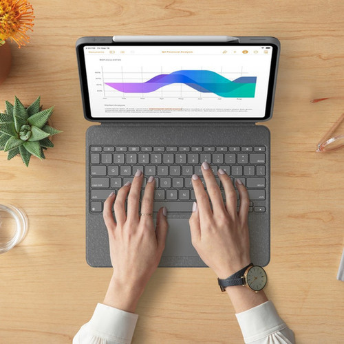 Logitech Combo Touch KeyboardCover Case for 129 Apple Logitech iPad Pro 5th Generation Tablet - Oxford Gray - Scrape Resistant 920-010097