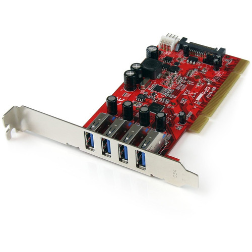 StarTech.com 4 Port PCI SuperSpeed USB 3.0 Adapter Card with SATA/SP4 Power - Add 4 SuperSpeed USB 3.0 ports to a computer through a - (Fleet Network)