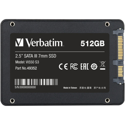 Verbatim Vi550 S3 512 GB Solid State Drive - 25 Internal - SATA SATA600 - 360 TB TBW - 560 MBs Maximum Read Transfer Rate - 3 - 49352