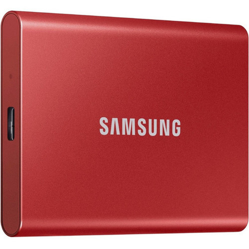 Samsung T7 MU-PC500RAM 500 GB Portable Solid State Drive - External - PCI Express NVMe - Metallic Red - Gaming Console Smartphone - MU-PC500RAM