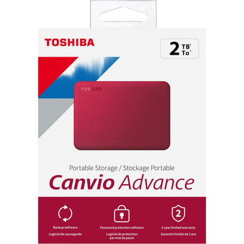 Toshiba Canvio Advance HDTCA20XR3AA 2 TB Portable Hard Drive - External - Red - USB 30 HDTCA20XR3AA