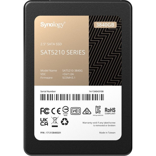 Synology SAT5210 SAT5210-3840G 3.84 TB Solid State Drive - 2.5" Internal - SATA (SATA/600) - 8533 TB TBW - 530 MB/s Maximum Read Rate (Fleet Network)