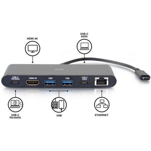 C2G USB 31 4k HDMI USB C USB A Ethernet Dock - for NotebookTablet PCDesktop PC - 60 W - USB 31 Type C - 5 x USB Ports - 2 x USB 28845
