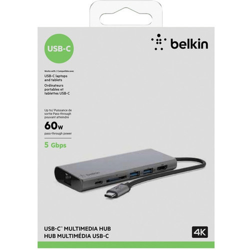 Belkin USB-C Multimedia Hub - for Notebook - 60 W - USB Type C - 3 x USB Ports - 2 x USB 30 - USB Type-C - Network RJ-45 - HDMI - F4U092btSGY