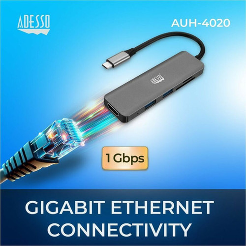 Adesso 6-in-1 USB-C Multi-Port Docking Station TAA Compliant - for NotebookTabletSmartphoneMonitor - 60 W - USB Type C - 4K - x - AUH-4020