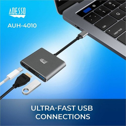 Adesso 3-IN-1 USB-C Multi-Port Docking Station TAA Compliant - for TVMonitorProjectorNotebookSmartphoneTablet - 60 W - USB Type AUH-4010