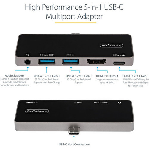 StarTechcom USB C Multiport Adapter USB-C to 4K 60Hz HDMI 100W PD Pass-Through 3xUSB Audio USB-C Mini Dock Portable USB Type-C DKT30ICHPD