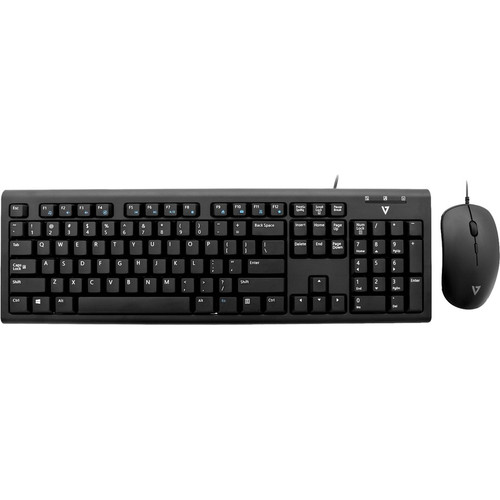 V7 Wired Keyboard and Mouse Combo - USB Cable - English (US) - Black - USB Cable Mouse - Optical - 1600 dpi - 3 Button - Black - Key, (Fleet Network)