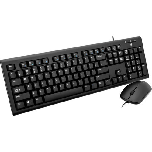 V7 Wired Keyboard and Mouse Combo - USB Cable - English US - Black - USB Cable Mouse - Optical - 1600 dpi - 3 Button - Black - Key CKU200US