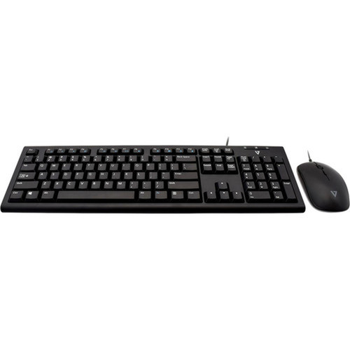 V7 Wired Keyboard and Mouse Combo - USB Cable - English US - Black - USB Cable Mouse - Optical - 1600 dpi - 3 Button - Black - Key CKU200US
