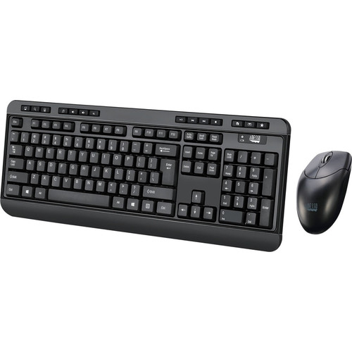 Adesso Antimicrobial Wireless Desktop Keyboard and Mouse - USB Membrane Wireless RF 2.40 GHz Keyboard - 104 Key - English (US) - Black (Fleet Network)