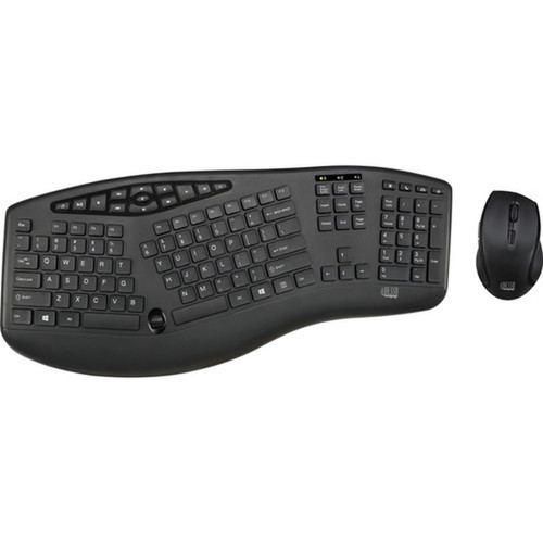 Adesso TruForm Wireless Ergonomic Keyboard And Optical Mouse - USB Membrane Wireless RF 240 GHz Keyboard - 104 Key - English US - - WKB-1600CB