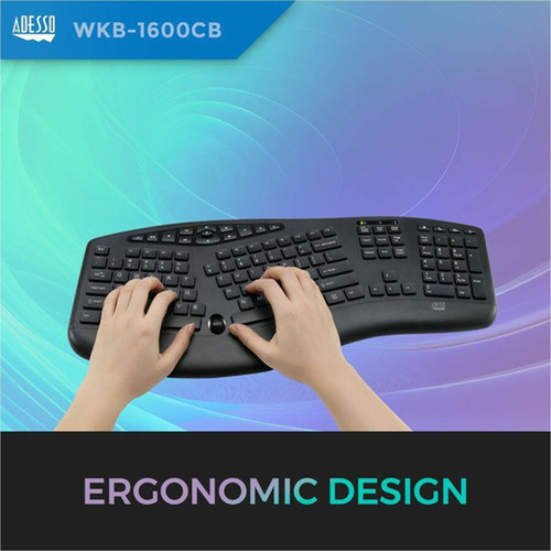 Adesso TruForm Wireless Ergonomic Keyboard And Optical Mouse - USB Membrane Wireless RF 240 GHz Keyboard - 104 Key - English US - - WKB-1600CB
