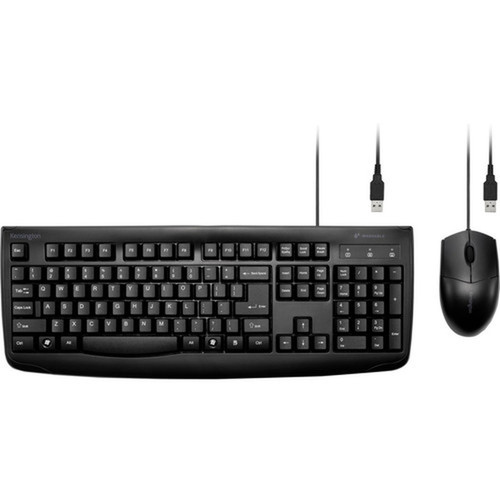 Kensington Pro Fit Washable Wired Desktop Set - USB Cable Keyboard - 104 Key - USB Cable Mouse - Optical - 1600 dpi - 3 Button - - - K70316US