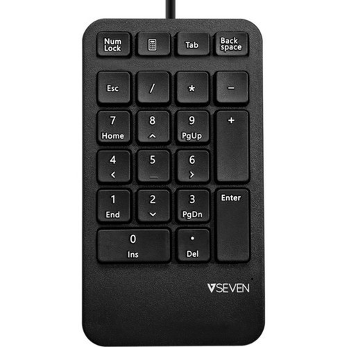 V7 Professional USB Keypad - Cable Connectivity - USB Interface - 21 Key Calculator Esc Hot Keys - Windows - Black KP400-1N