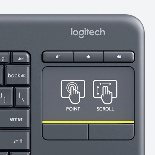 Logitech K400 Plus Touchpad Wireless Keyboard - Wireless Connectivity - USB Interface Mute Volume Up Volume Down Hot Keys - French 920-007119