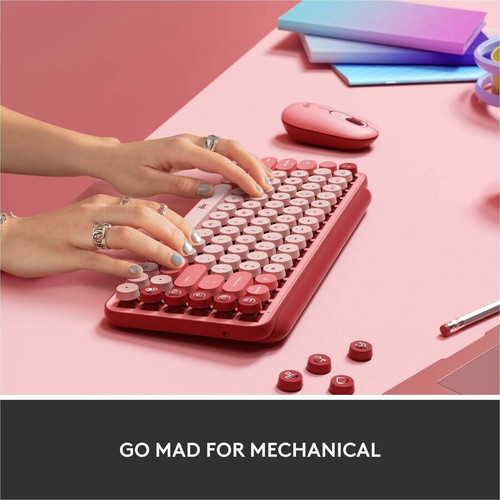 Logitech 920-010709 POP Keys Wireless Mechanical Keyboard with Emoji Keys - Heartbreaker Rose - Bluetooth 5.1 - 32.81 ft Range