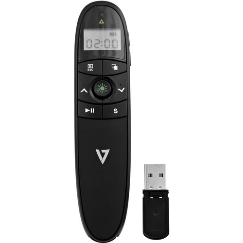 V7 Professional Wireless Green Laser Presenter - Black - Laser - Wireless - Radio Frequency - 2.40 GHz - Black - USB (Fleet Network)