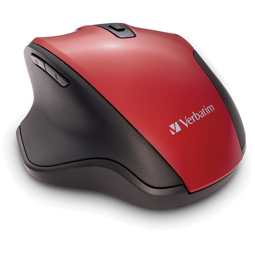 Verbatim Silent Ergonomic Wireless Blue LED Mouse - Red - Blue LED - Wireless - Radio Frequency - 2.40 GHz - Red - 1 Pack - USB - 1600 (Fleet Network)