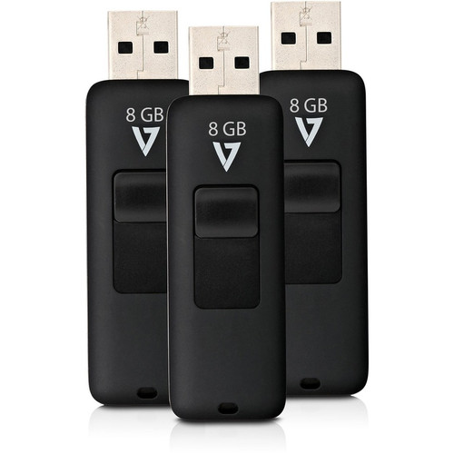 V7 8GB Flash Drive 3 Pack Combo - 8 GB - USB 2.0 - 10 MB/s Read Speed - 3 MB/s Write Speed - Black - 5 Year Warranty - 3 / Pack (Fleet Network)
