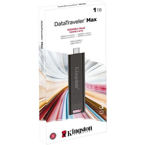 Kingston DataTraveler Max USB 32 Gen 2 Flash Drive - 1 TB - USB 32 Gen 2 Type C - 1000 MBs Read Speed - 900 MBs Write Speed - 5 DTMAX1TB