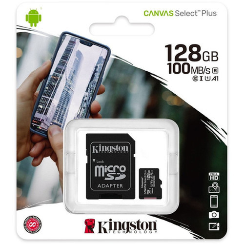 Kingston Canvas Select Plus 128 GB Class 10UHS-I U1 microSDXC - 1 Pack - 100 MBs Read SDCS2128GB